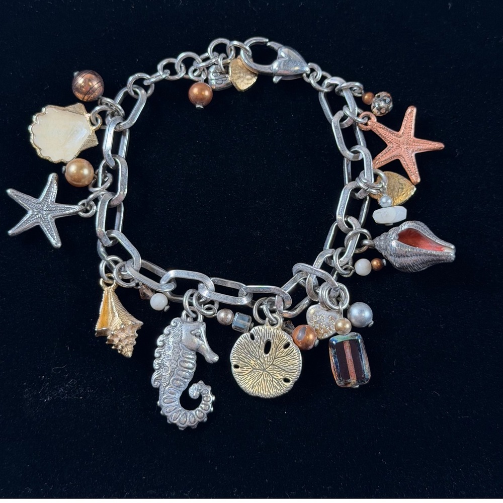 Brighton Retired Sea Life Charm Bracelet Mixed Metal Starfish Seahorse Shell